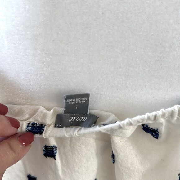 Aerie V Neck Raw Hem Tan Top Blue Stitching L Off White Red Rhinestone Boho - Picture 9 of 11